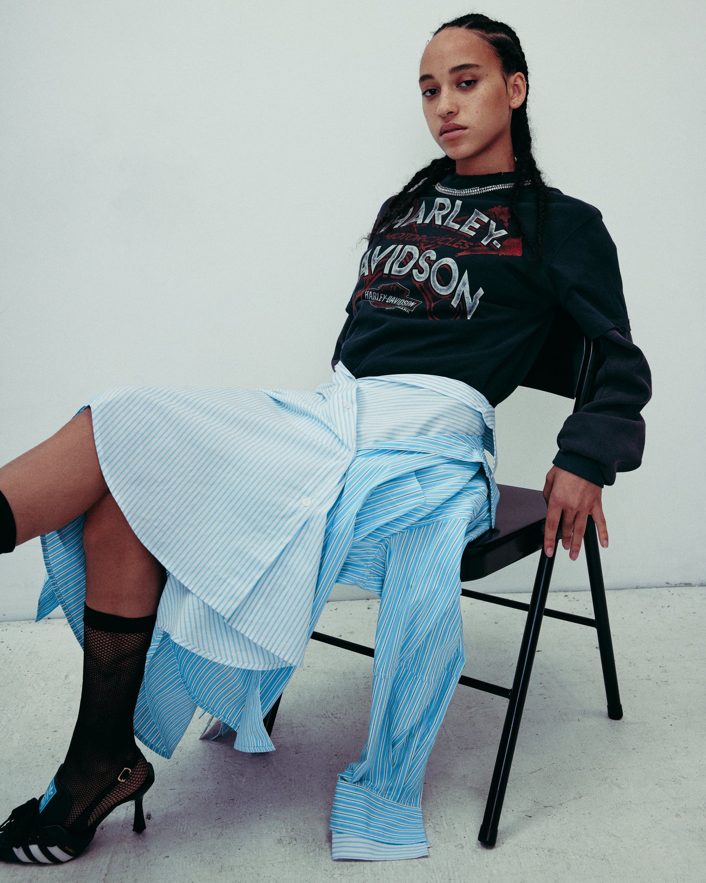 DROP IV DOUBLE LAYERED STRIPED BLOUSE
