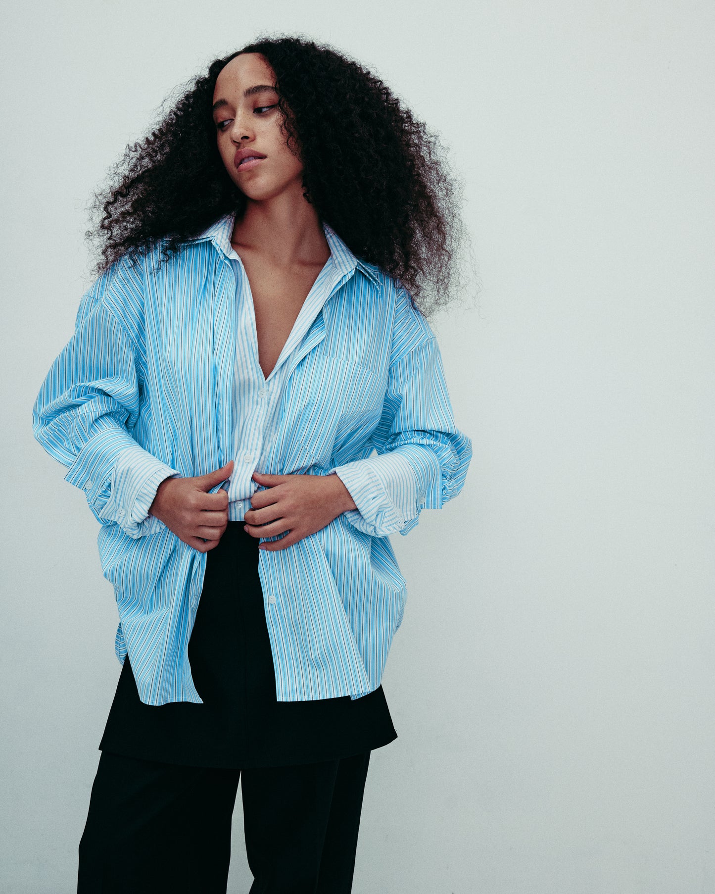 DROP IV DOUBLE LAYERED STRIPED BLOUSE