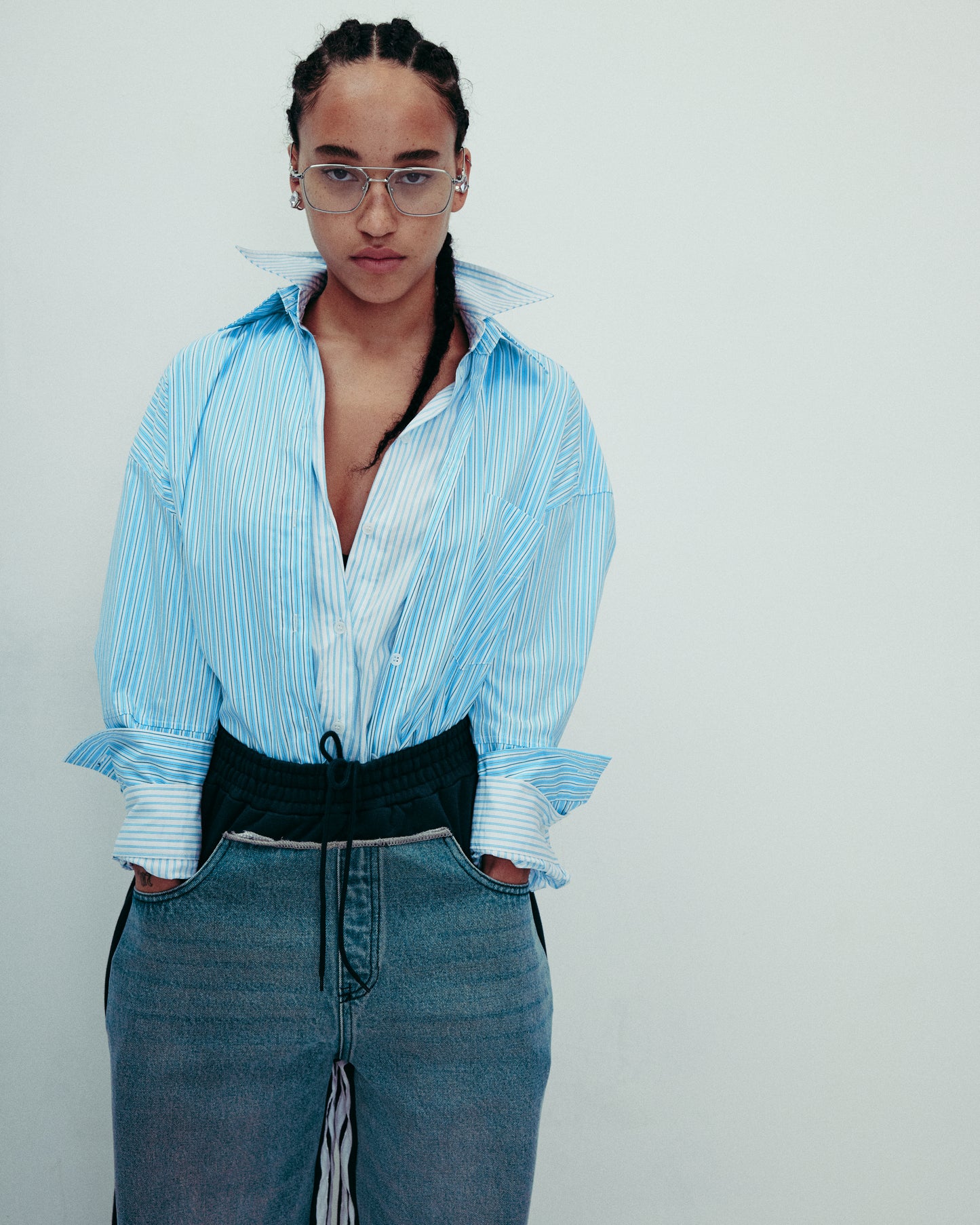 DROP IV DOUBLE LAYERED STRIPED BLOUSE