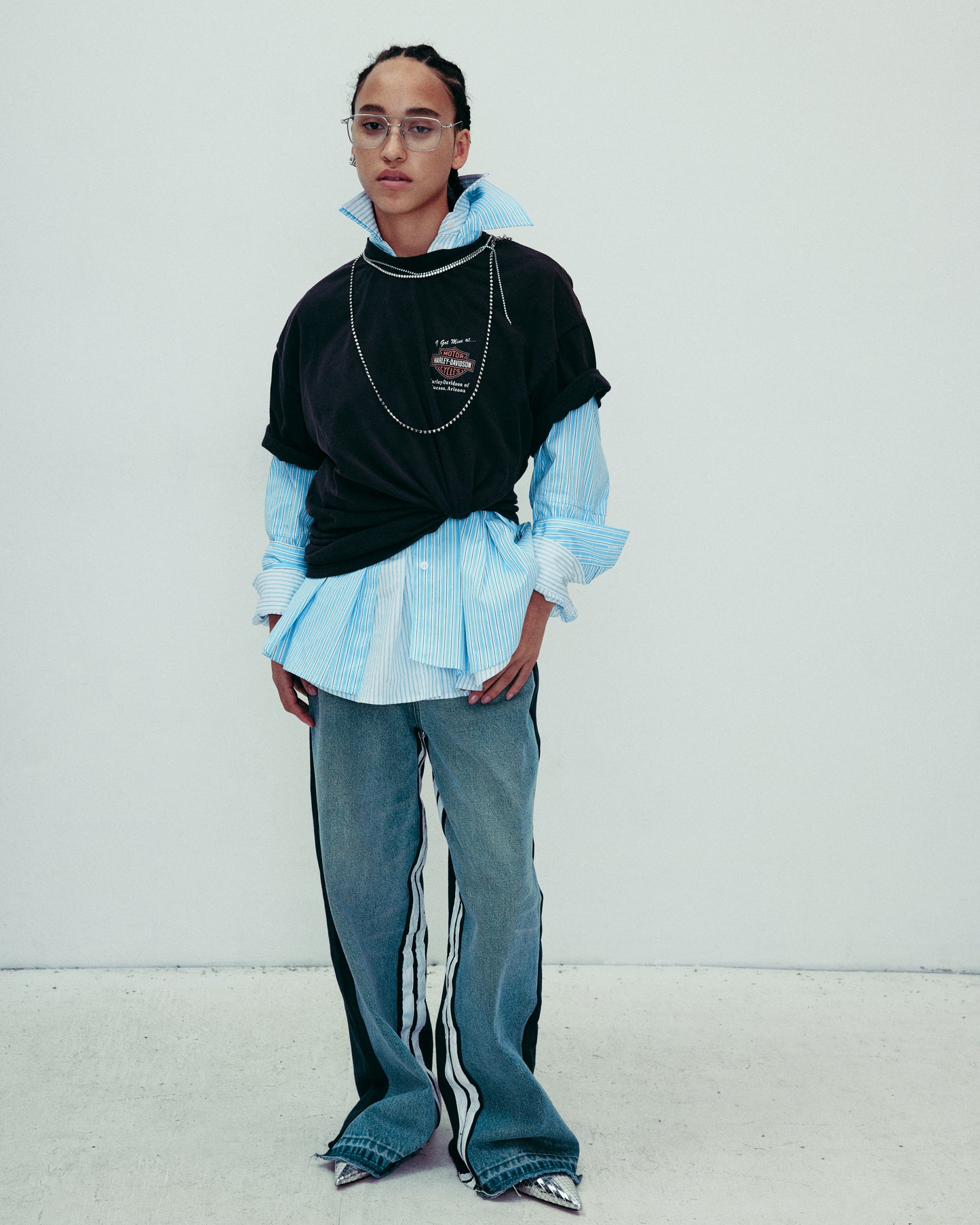 DROP IV DOUBLE LAYERED STRIPED BLOUSE