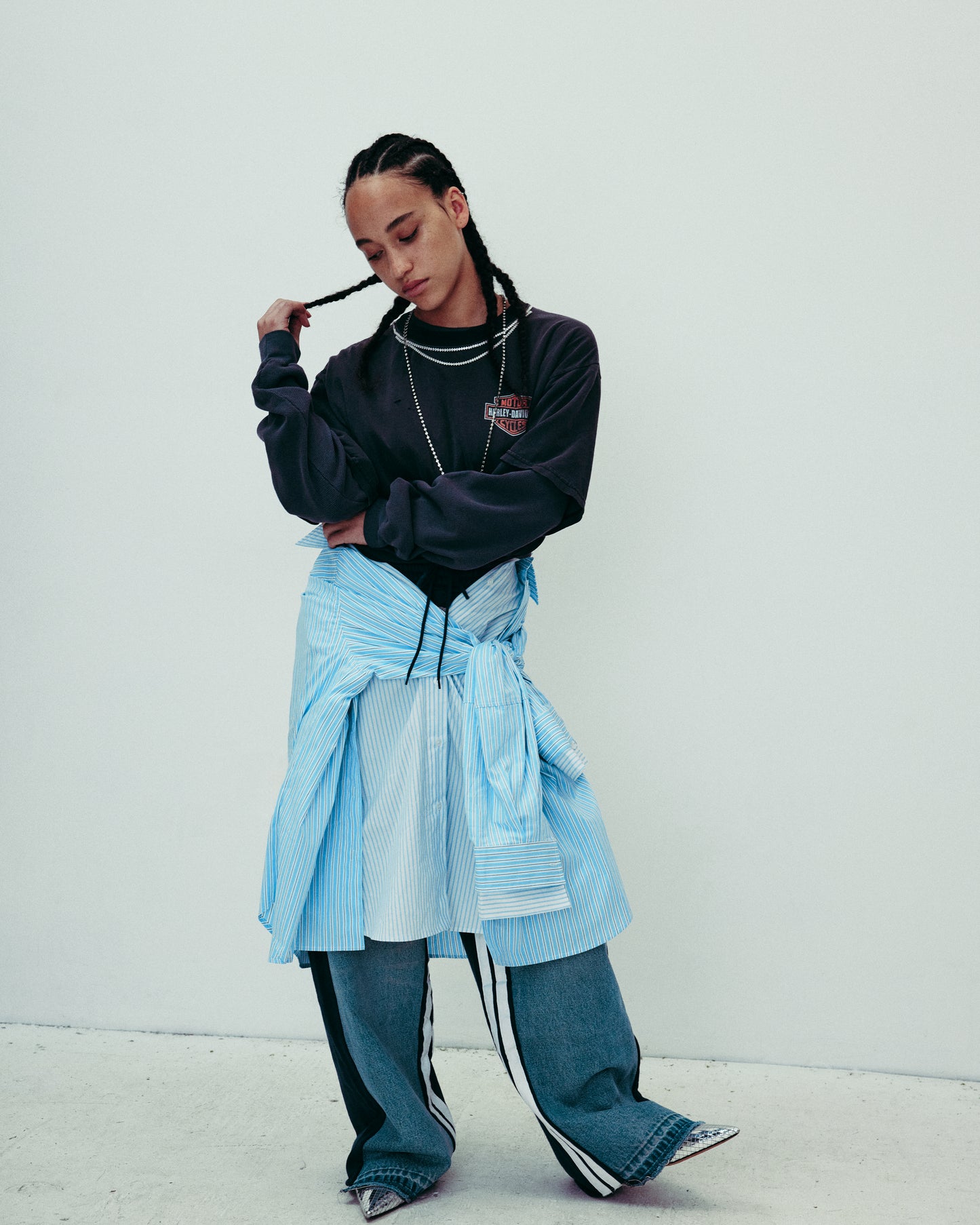 DROP IV DOUBLE LAYERED STRIPED BLOUSE