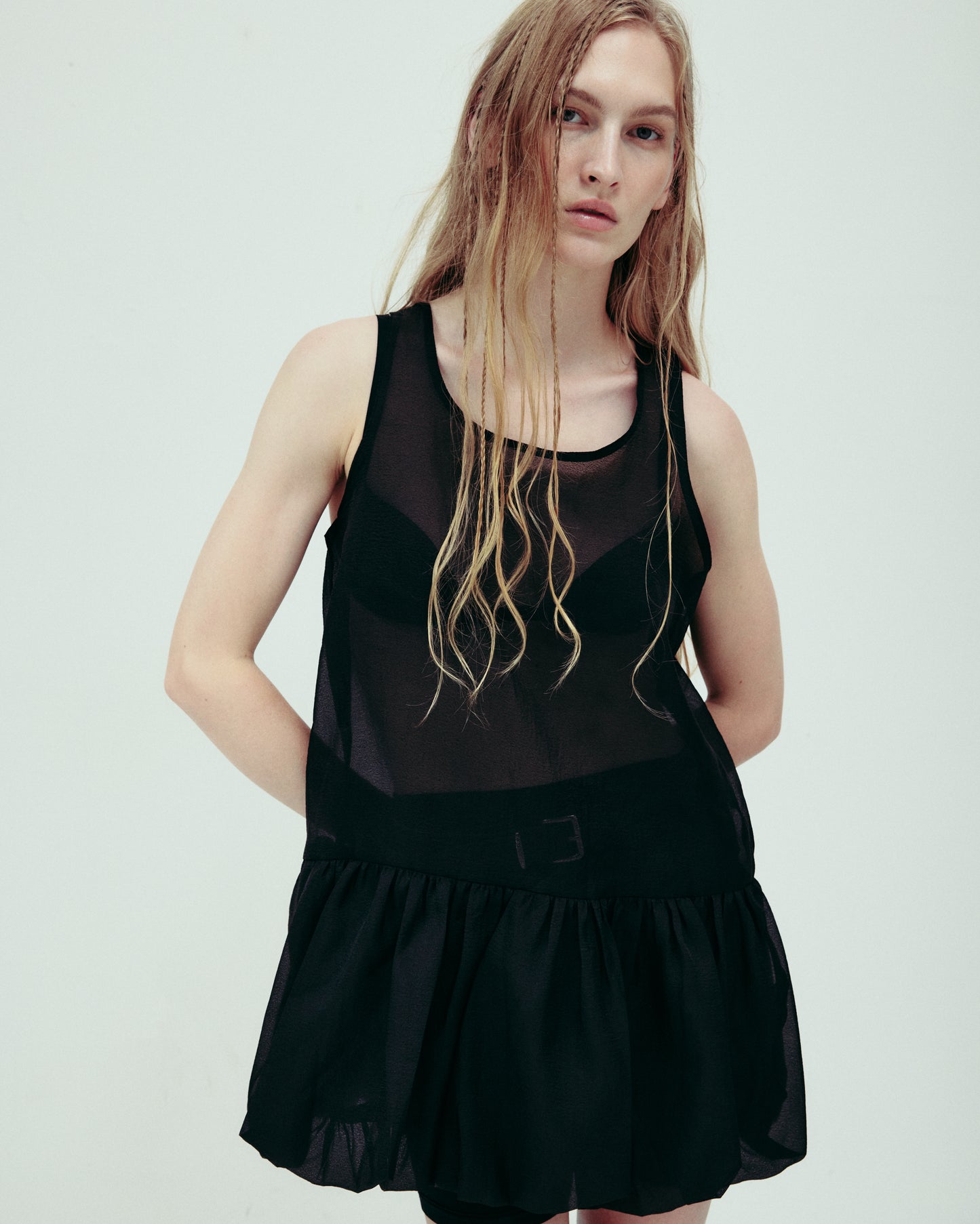 DROP 5 SHEER BALLON DRESS BLACK