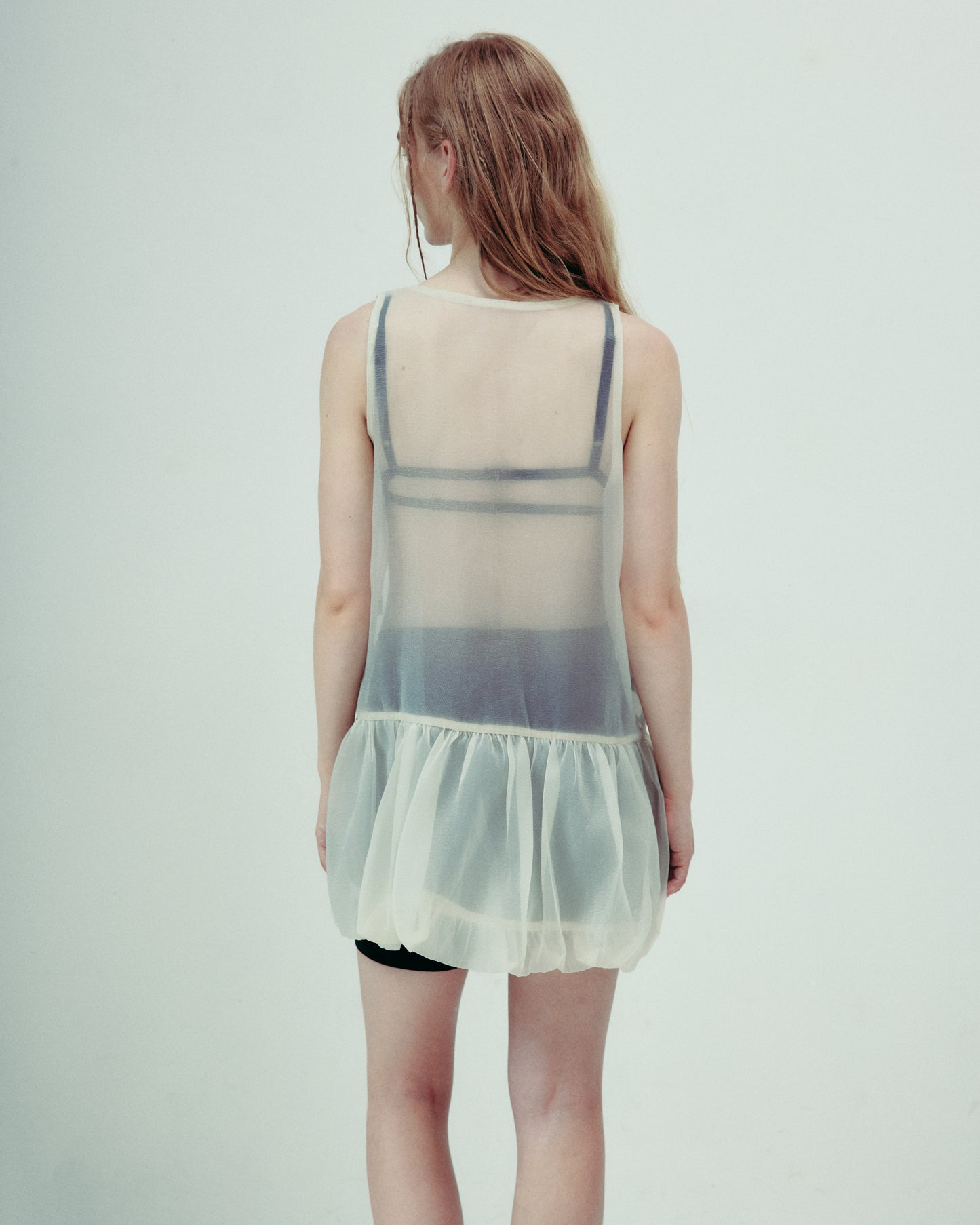 DROP 5 SHEER BALLON DRESS CREAM