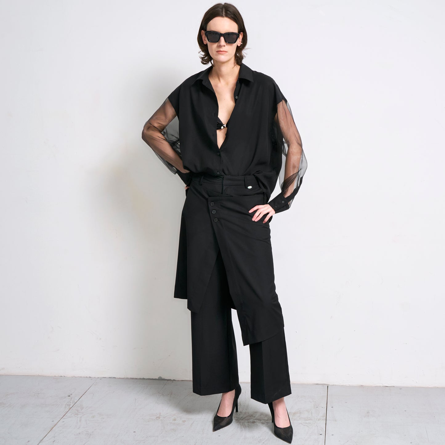 DROP 1 BLACK SHEER COLORBLOCK SHIRT