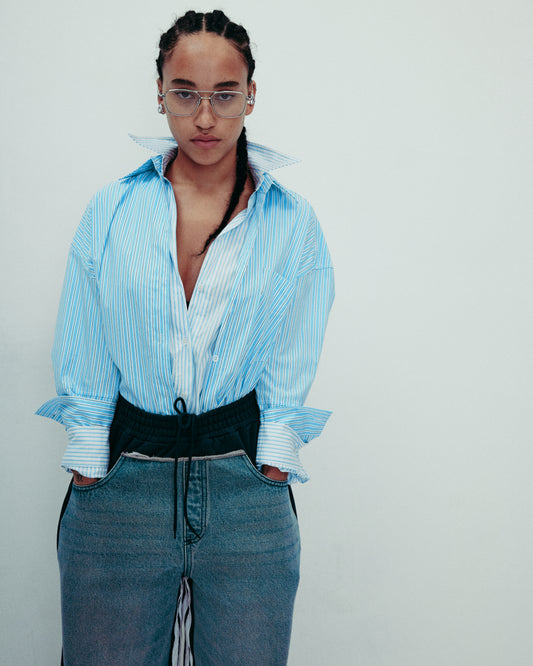 DROP IV Double Layered Striped Blouse