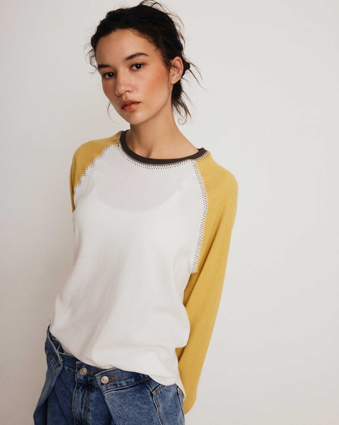 DROP 7 THE WAFFLE RAGLAN TEE MUSTARD