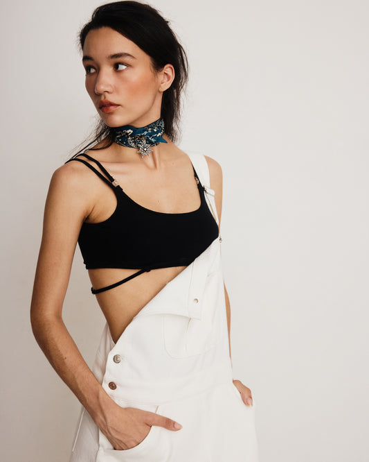 DROP 7 THE STRAPPY RIBBED BRA TOP BLACK