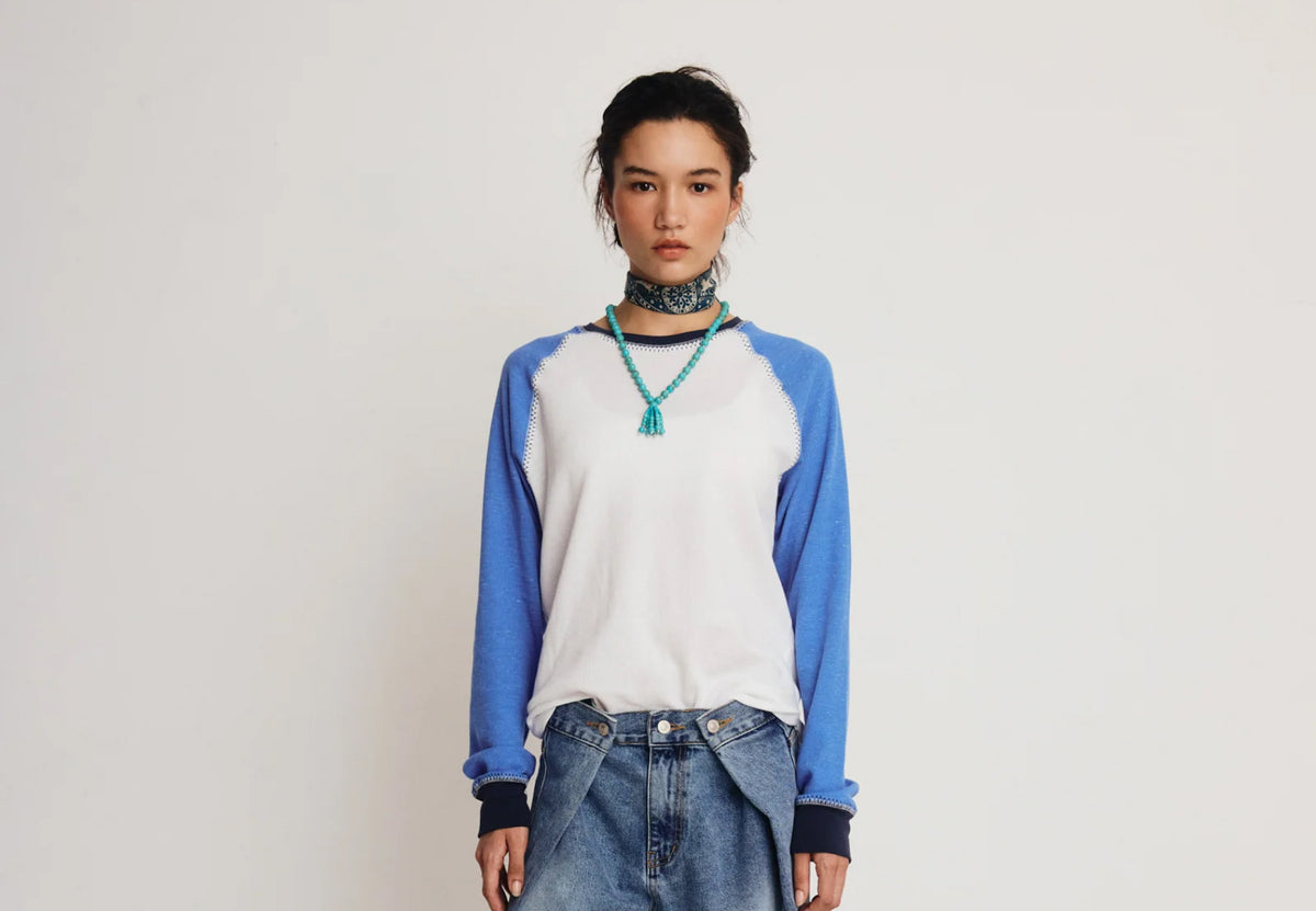 DROP 7 THE WAFFLE RAGLAN TEE BLEU